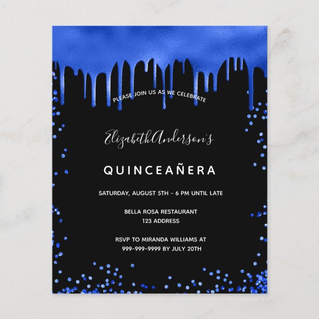 Budget Quinceanera zwarte koninklijke blauwe uitno (Voorkant)