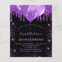 Budget Quinceanera zwarte paarse glitterballonnen