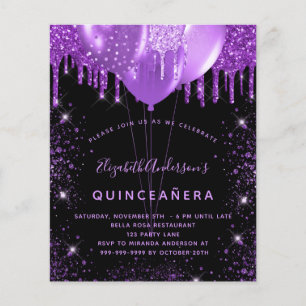 Budget Quinceanera zwarte paarse glitterballonnen