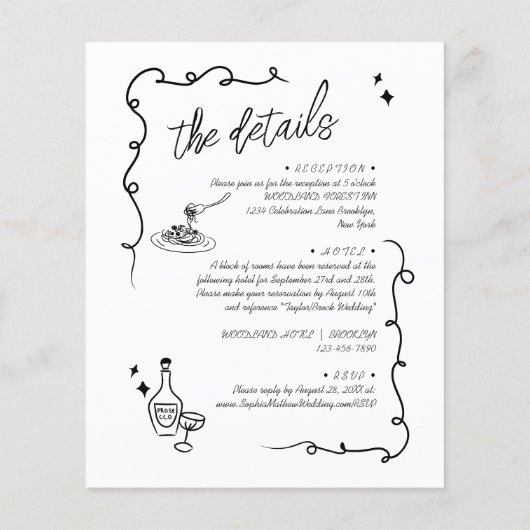 BUDGET Quirky Doodle Alles in een bruiloft uitnodi (Achterkant)