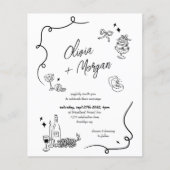 BUDGET Quirky Doodle Alles in een bruiloft uitnodi (Voorkant)