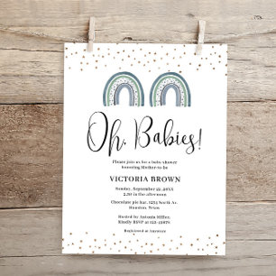 Budget Rainbow Boy Twins Baby shower uitnodiging
