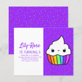 Budget Rainbow Cupcake Birthday Party Invitation (Voorkant / Achterkant)