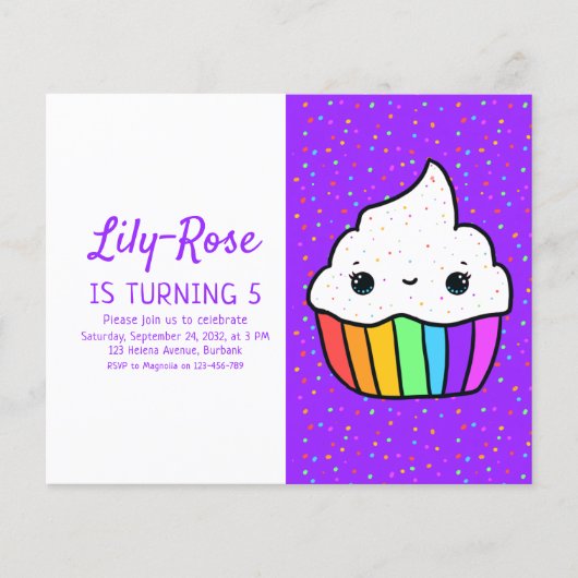 Budget Rainbow Cupcake Birthday Party Invitation (Voorkant)