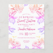 Budget Rainbow Floral SURPRISE Sweet 16 Uitnodigen (Voorkant)