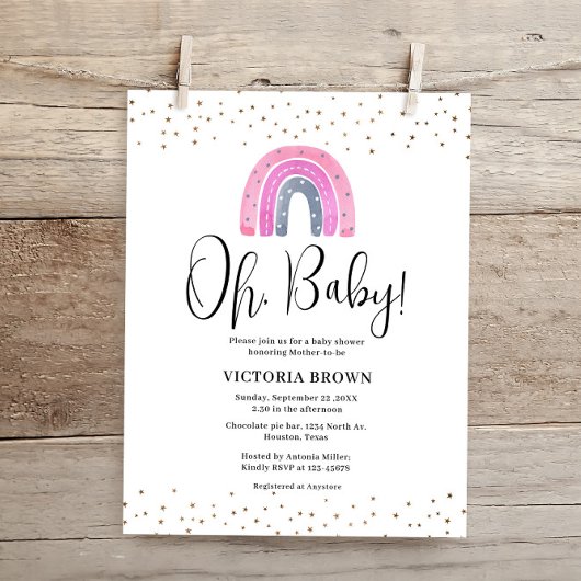 Budget Rainbow Girl Baby shower Uitnodiging