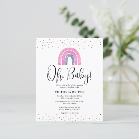 Budget Rainbow Girl Baby shower Uitnodiging (Staand voorkant)