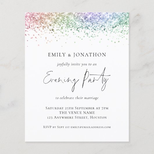 BUDGET Rainbow Glitter Evening Invite (Voorkant)