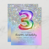 Budget Rainbow Glitter Folie Ballon 3rd Birthday (Voorkant / Achterkant)