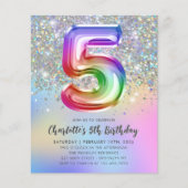 Budget Rainbow Glitter Folie Ballon 5th Birthday (Voorkant)