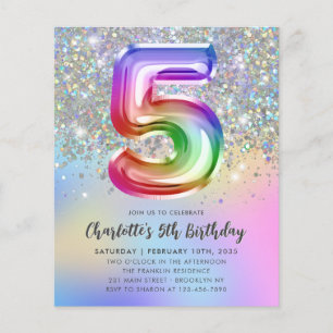 Budget Rainbow Glitter Folie Ballon 5th Birthday