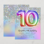 Budget Rainbow Glitter Folie Balloon 10e verjaarda (Voorkant / Achterkant)