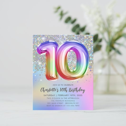 Budget Rainbow Glitter Folie Balloon 10e verjaarda (Staand voorkant)