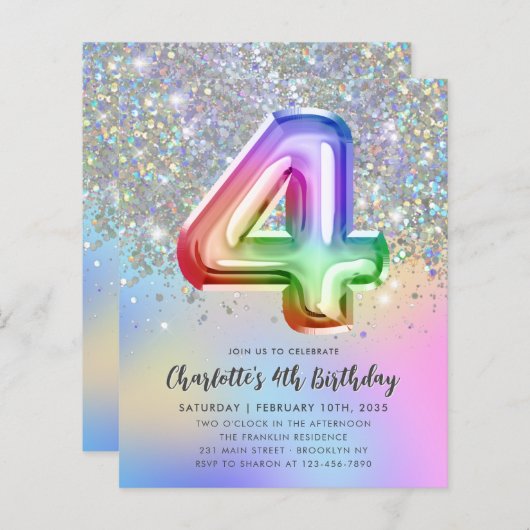Budget Rainbow Glitter Folie Balloon 4e verjaardag (Voorkant / Achterkant)