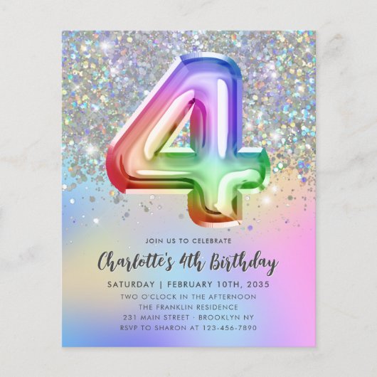 Budget Rainbow Glitter Folie Balloon 4e verjaardag (Voorkant)