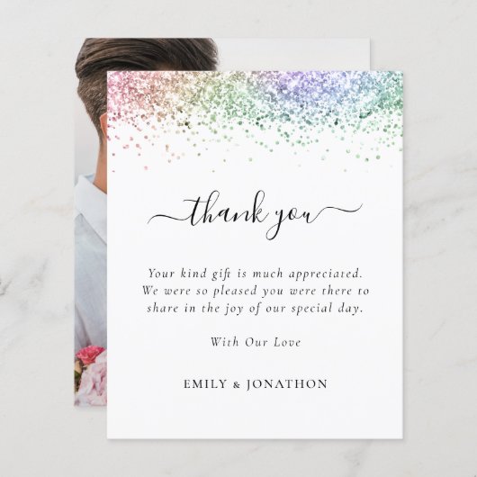 Budget Rainbow Glitter Foto Weddenschap Bedankt (Voorkant / Achterkant)