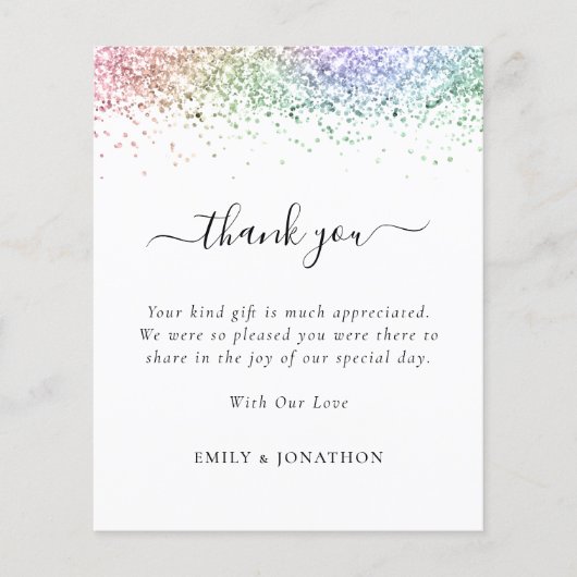Budget Rainbow Glitter Foto Weddenschap Bedankt (Voorkant)