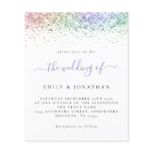 Budget Rainbow Glitter Script Wedding Invite
