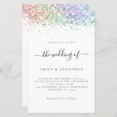Budget Rainbow Glitter Wedding White Invite (Voorkant / Achterkant)