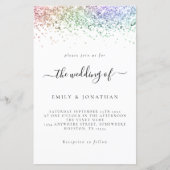 Budget Rainbow Glitter Wedding White Invite (Voorkant)