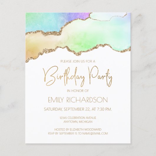 Budget Rainbow Pastel Gold Agate Geode Birthday (Voorkant)