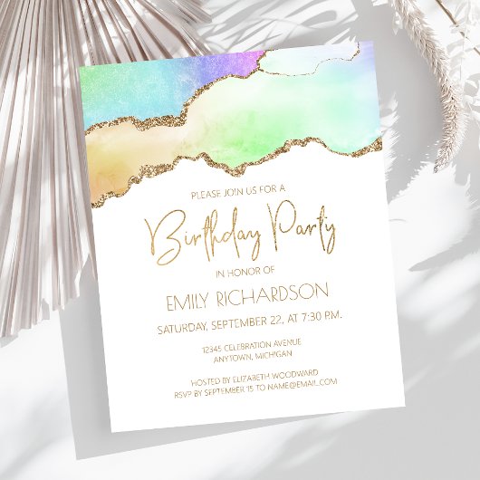 Budget Rainbow Pastel Gold Agate Geode Birthday