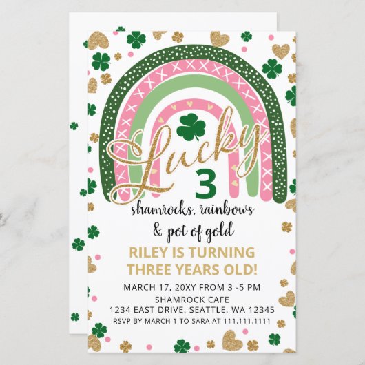 Budget Rainbow St Patrick Girl Birthday Uitnodigin (Voorkant / Achterkant)