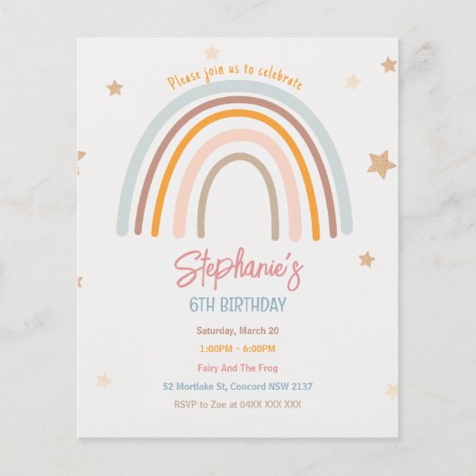 Budget Rainbow Stars Verjaardagsfeestuitnodiging Flyer (Voorkant)