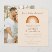 Budget Rainbow Terracotta Baby shower Foto uitnodi (Voorkant / Achterkant)