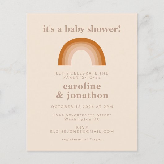 Budget Rainbow Terracotta Baby shower Foto uitnodi (Voorkant)