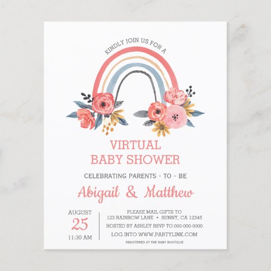 BUDGET Rainbow Virtual Baby shower Uitnodiging (Voorkant)