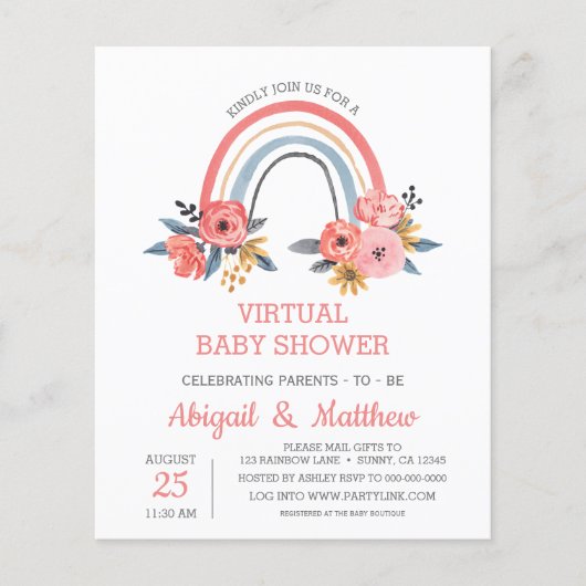 BUDGET Rainbow Virtual Baby shower Uitnodiging Flyer (Voorkant)