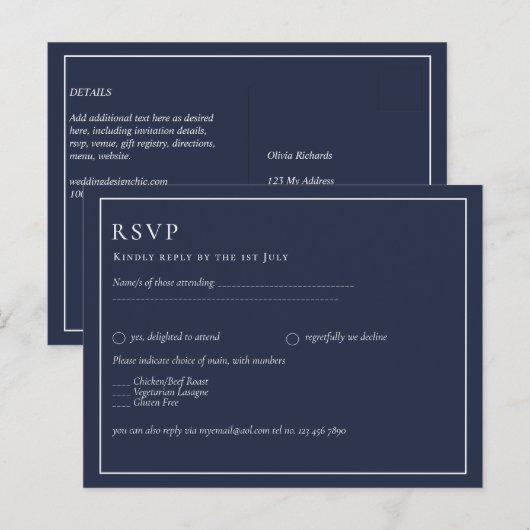 BUDGET RAVP Marine Blauw Monochroom BRUILOFT Briefkaart (Voorkant / Achterkant)