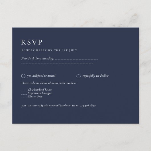 BUDGET RAVP Marine Blauw Monochroom BRUILOFT Briefkaart (Voorkant)