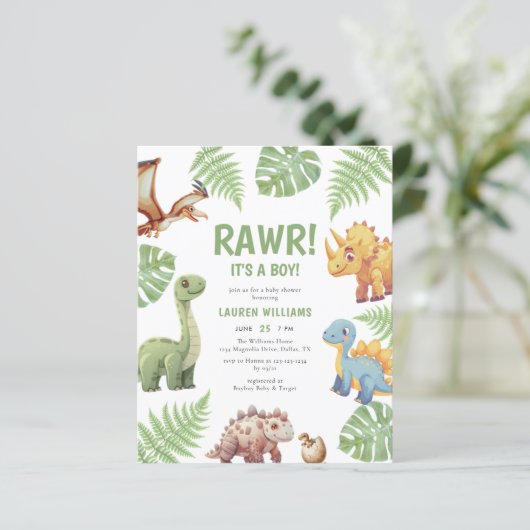 Budget Rawr Het Een Jongen Dinosaurus Baby shower  (Staand voorkant)
