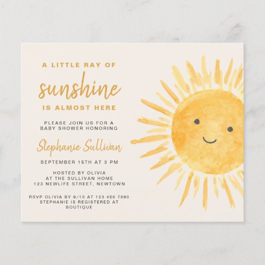 Budget Ray van Sunshine Boho Baby shower Invitatio (Voorkant)