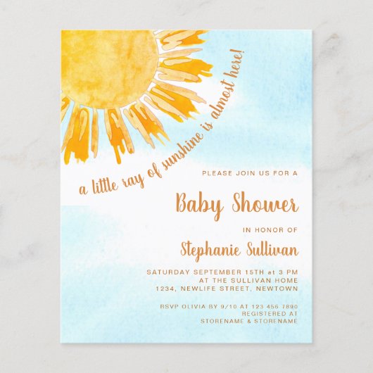 Budget Ray van Sunshine Boho Baby shower Uitnodigi (Voorkant)