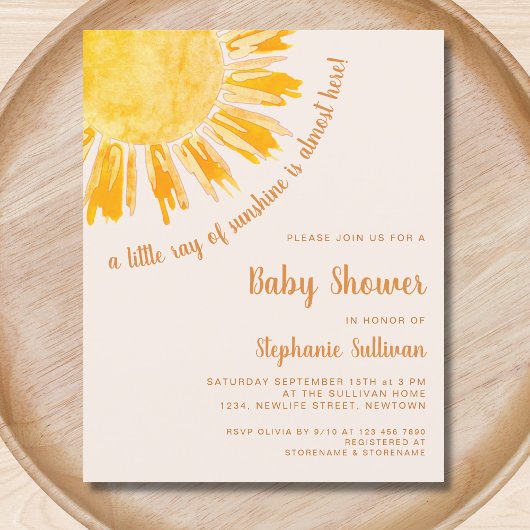 Budget Ray van Sunshine Boho Baby shower Uitnodigi