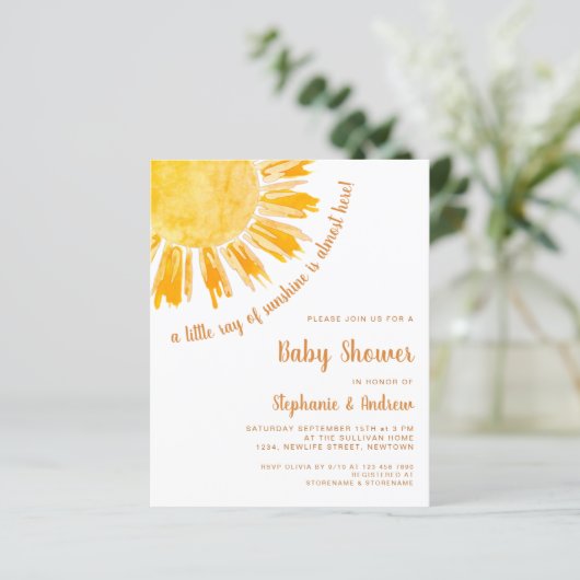 Budget Ray van Sunshine Couples Baby shower Invite (Staand voorkant)
