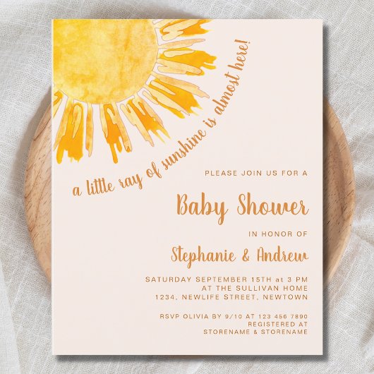 Budget Ray van Sunshine Couples Baby shower Invite