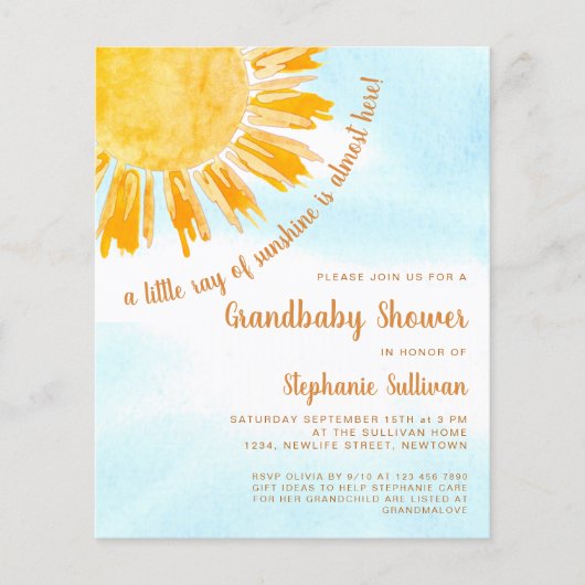 Budget Ray van Sunshine Grandbaby Shower Invitatio (Voorkant)