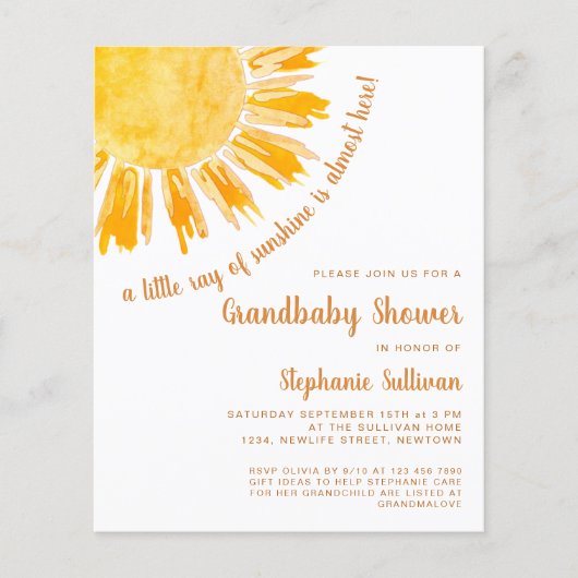 Budget Ray van Sunshine Grandbaby Shower Invitatio (Voorkant)