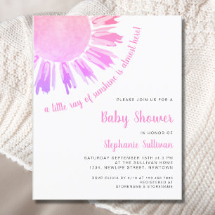 Budget Ray van Sunshine Pink Baby shower Invitatio