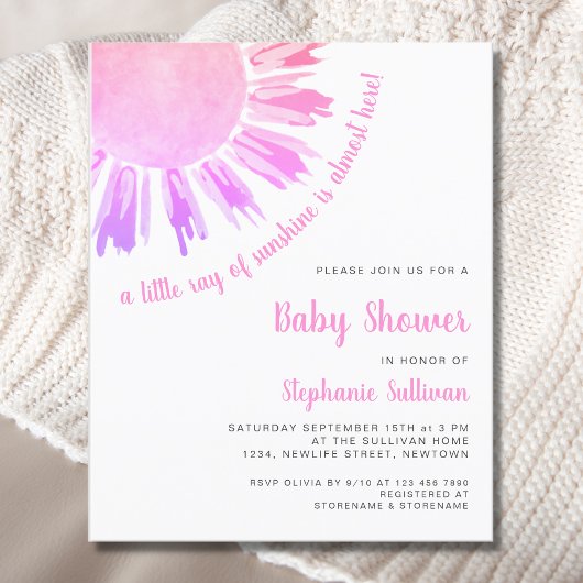 Budget Ray van Sunshine Pink Baby shower Invitatio