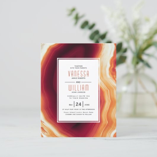 BUDGET Red agate slice fall bruiloft uitnodiging (Staand voorkant)