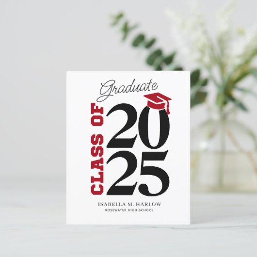 Budget Red Black Afstuderen Aankondiging (Staand voorkant)