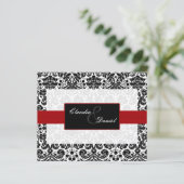 Budget Red Black Damask Wedding Uitnodiging (Staand voorkant)