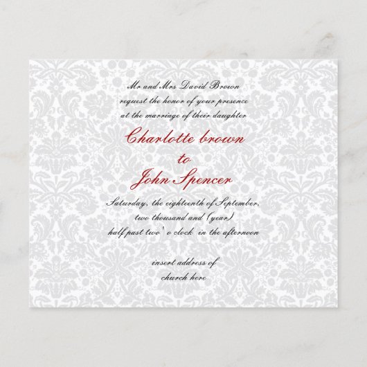 Budget Red Black Damask Wedding Uitnodiging (Achterkant)