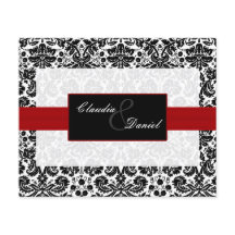 Budget Red Black Damask Wedding Uitnodiging