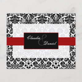 Budget Red Black Damask Wedding Uitnodiging